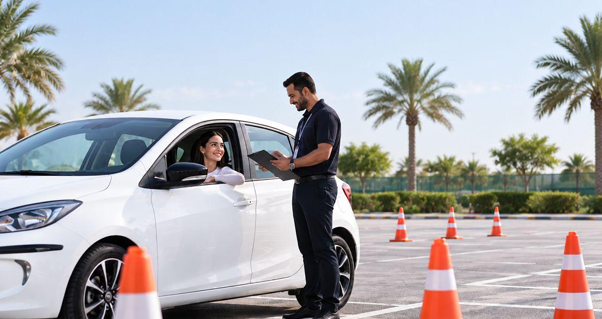 Driving instructor reviewing learner progress with a student during a driving lesson