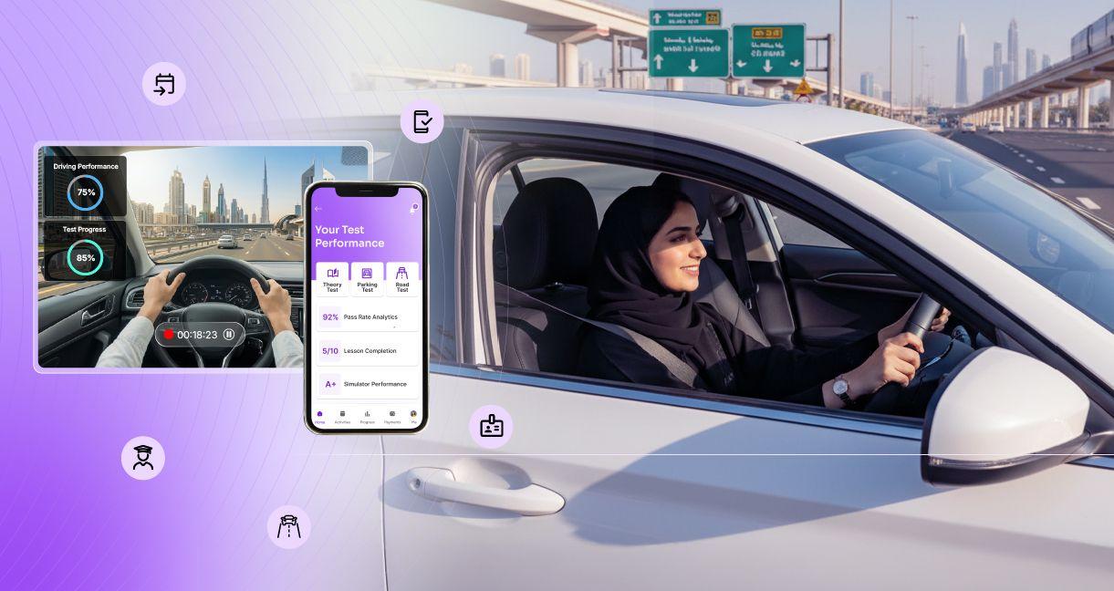 Learner driver using driving school app and simulator analytics to build confidence and reduce road test anxiety